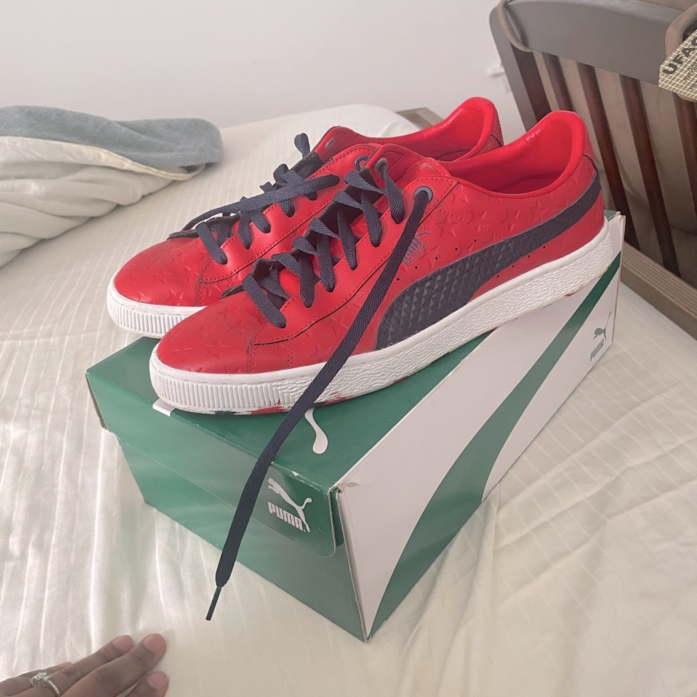 Red and blue Puma Basket classic star sneakers for Men! Size 11
